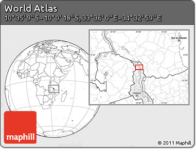 Blank Location Map of the Area around 10° 17' 43" S, 34° 4' 30" E