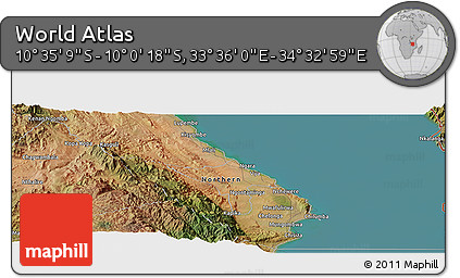 Satellite Panoramic Map of the Area around 10° 17' 43" S, 34° 4' 30" E