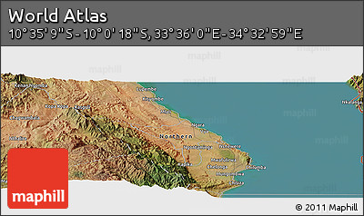 Satellite Panoramic Map of the Area around 10° 17' 43" S, 34° 4' 30" E