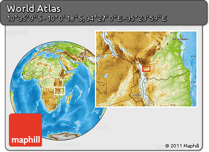 Physical Location Map of the Area around 10° 17' 43" S, 34° 55' 29" E