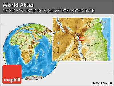 Physical Location Map of the Area around 10° 17' 43" S, 34° 55' 29" E