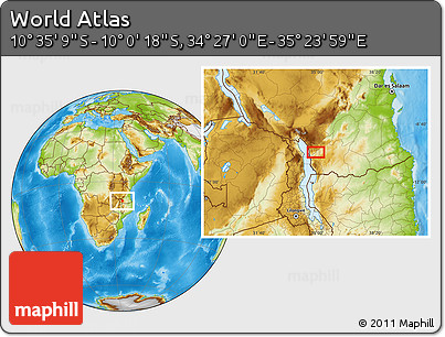 Physical Location Map of the Area around 10° 17' 43" S, 34° 55' 29" E