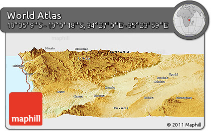 Physical Panoramic Map of the Area around 10° 17' 43" S, 34° 55' 29" E