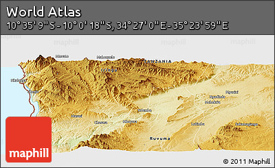 Physical Panoramic Map of the Area around 10° 17' 43" S, 34° 55' 29" E