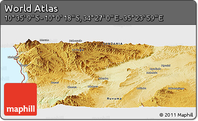 Physical Panoramic Map of the Area around 10° 17' 43" S, 34° 55' 29" E