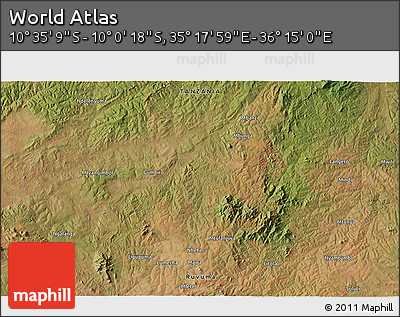 Satellite 3D Map of the Area around 10° 17' 43" S, 35° 46' 29" E