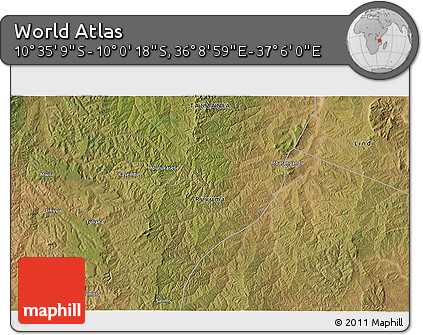 Satellite 3D Map of the Area around 10° 17' 43" S, 36° 37' 30" E
