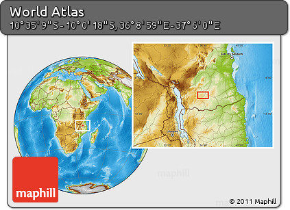 Physical Location Map of the Area around 10° 17' 43" S, 36° 37' 30" E