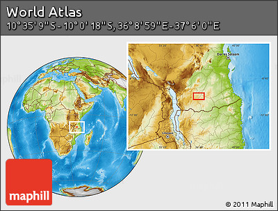 Physical Location Map of the Area around 10° 17' 43" S, 36° 37' 30" E