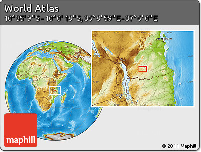 Physical Location Map of the Area around 10° 17' 43" S, 36° 37' 30" E