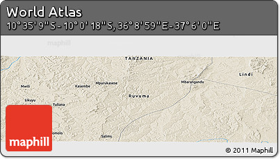 Shaded Relief Panoramic Map of the Area around 10° 17' 43" S, 36° 37' 30" E