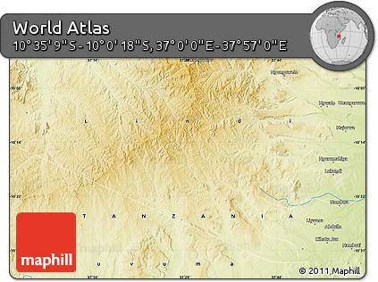 Physical Map of the Area around 10° 17' 43" S, 37° 28' 30" E