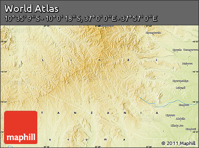 Physical Map of the Area around 10° 17' 43" S, 37° 28' 30" E