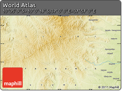 Physical Map of the Area around 10° 17' 43" S, 37° 28' 30" E