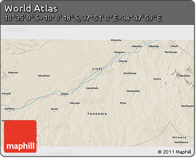 Shaded Relief 3D Map of the Area around 10° 17' 43" S, 38° 19' 30" E