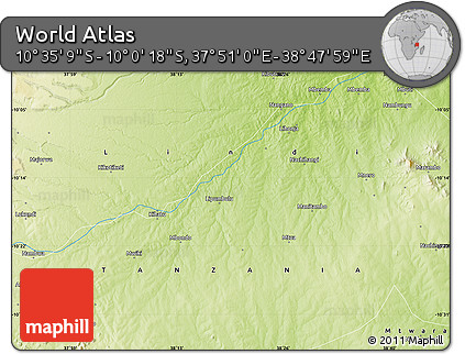 Physical Map of the Area around 10° 17' 43" S, 38° 19' 30" E