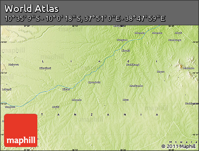 Physical Map of the Area around 10° 17' 43" S, 38° 19' 30" E
