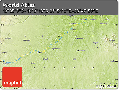 Physical Map of the Area around 10° 17' 43" S, 38° 19' 30" E