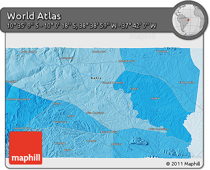 Political 3D Map of the Area around 10° 17' 43" S, 38° 10' 29" W
