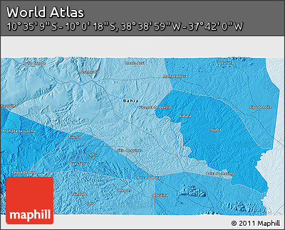 Political 3D Map of the Area around 10° 17' 43" S, 38° 10' 29" W