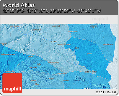 Political 3D Map of the Area around 10° 17' 43" S, 38° 10' 29" W