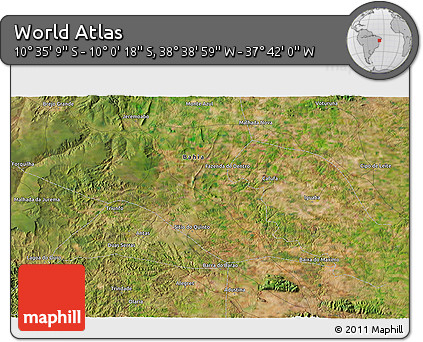 Satellite 3D Map of the Area around 10° 17' 43" S, 38° 10' 29" W