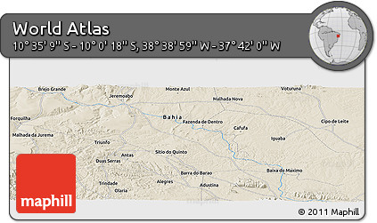 Shaded Relief Panoramic Map of the Area around 10° 17' 43" S, 38° 10' 29" W