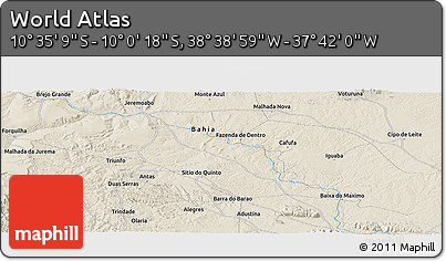 Shaded Relief Panoramic Map of the Area around 10° 17' 43" S, 38° 10' 29" W