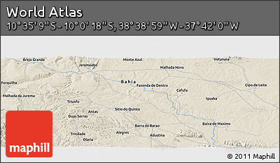 Shaded Relief Panoramic Map of the Area around 10° 17' 43" S, 38° 10' 29" W