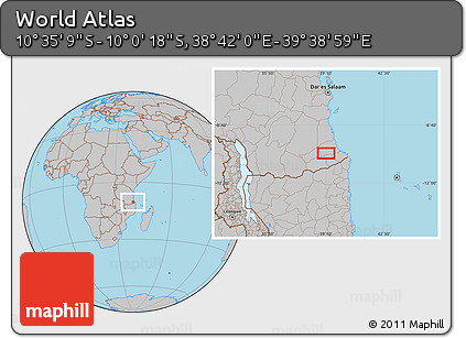 Gray Location Map of the Area around 10° 17' 43" S, 39° 10' 29" E