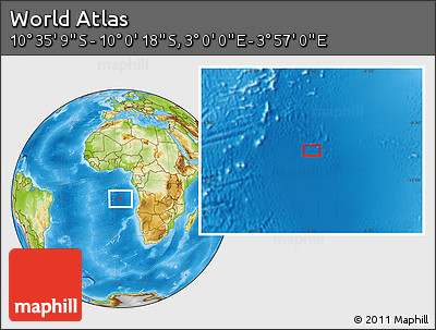 Physical Location Map of the Area around 10° 17' 43" S, 3° 28' 30" E