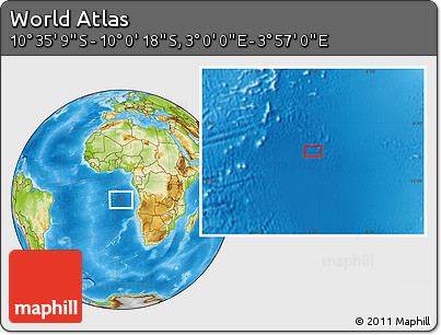 Physical Location Map of the Area around 10° 17' 43" S, 3° 28' 30" E