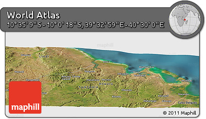 Satellite Panoramic Map of the Area around 10° 17' 43" S, 40° 1' 29" E