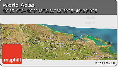 Satellite Panoramic Map of the Area around 10° 17' 43" S, 40° 1' 29" E