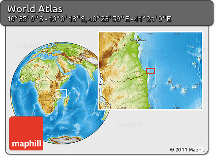 Physical Location Map of the Area around 10° 17' 43" S, 40° 52' 30" E
