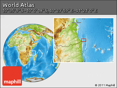 Physical Location Map of the Area around 10° 17' 43" S, 40° 52' 30" E