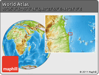 Physical Location Map of the Area around 10° 17' 43" S, 40° 52' 30" E