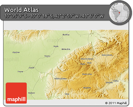 Physical 3D Map of the Area around 10° 17' 43" S, 41° 34' 30" W