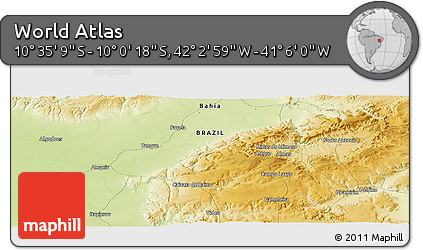 Physical Panoramic Map of the Area around 10° 17' 43" S, 41° 34' 30" W