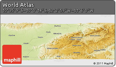 Physical Panoramic Map of the Area around 10° 17' 43" S, 41° 34' 30" W