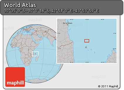 Gray Location Map of the Area around 10° 17' 43" S, 43° 25' 29" E