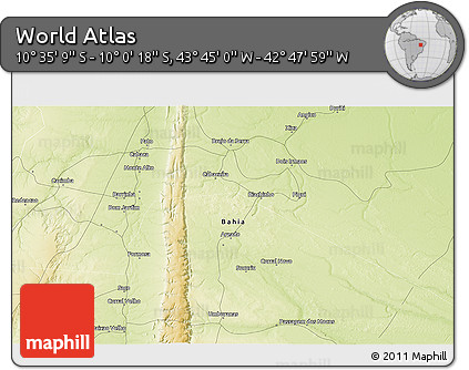 Physical 3D Map of the Area around 10° 17' 43" S, 43° 16' 29" W