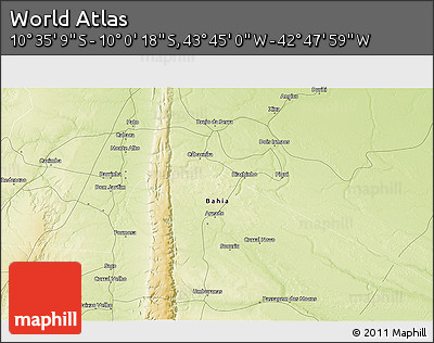 Physical 3D Map of the Area around 10° 17' 43" S, 43° 16' 29" W