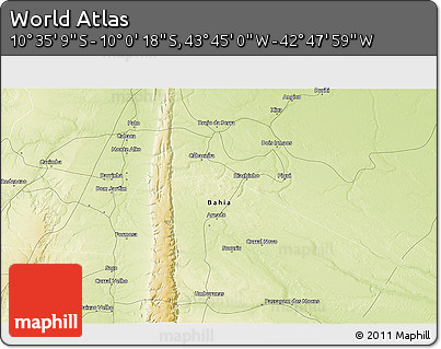 Physical 3D Map of the Area around 10° 17' 43" S, 43° 16' 29" W