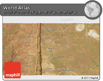 Satellite 3D Map of the Area around 10° 17' 43" S, 43° 16' 29" W