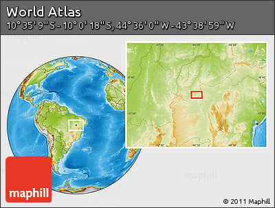 Physical Location Map of the Area around 10° 17' 43" S, 44° 7' 30" W