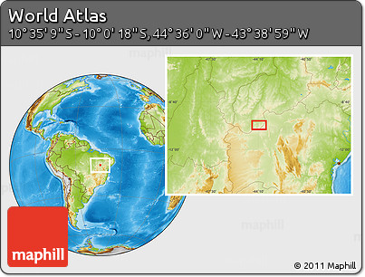 Physical Location Map of the Area around 10° 17' 43" S, 44° 7' 30" W