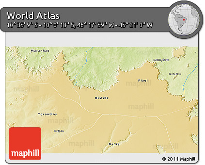 Physical 3D Map of the Area around 10° 17' 43" S, 45° 49' 30" W