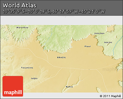 Physical 3D Map of the Area around 10° 17' 43" S, 45° 49' 30" W