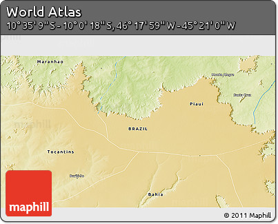 Physical 3D Map of the Area around 10° 17' 43" S, 45° 49' 30" W
